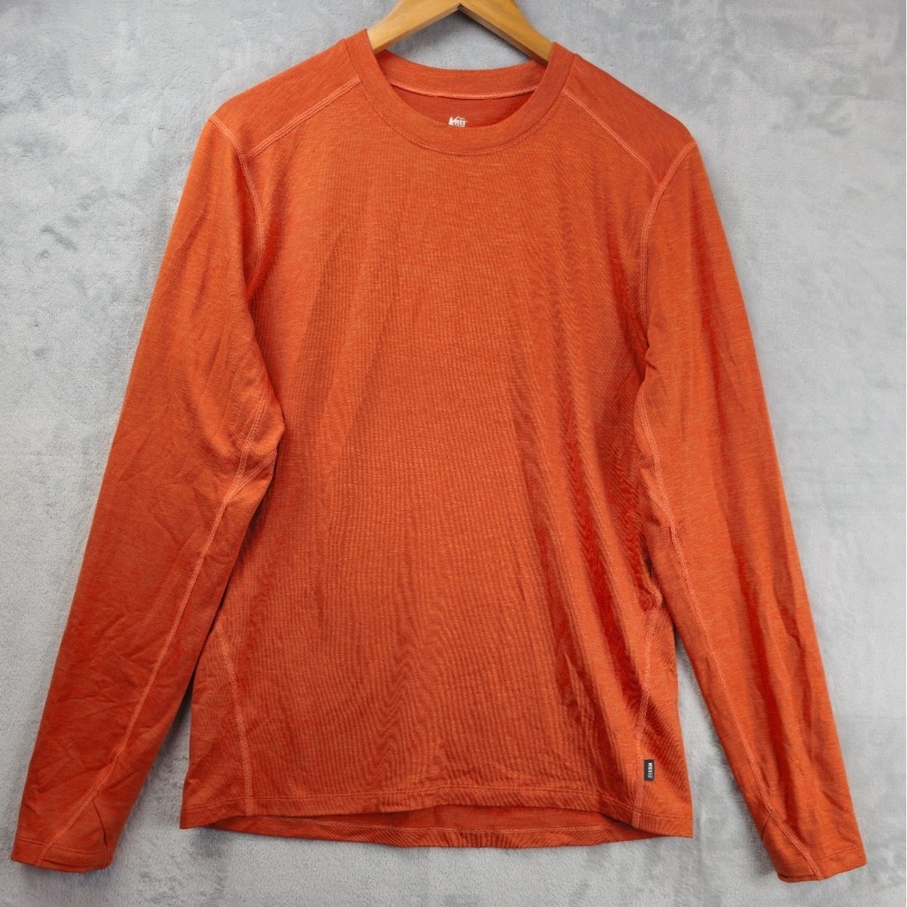 REI Coop Crew Neck Shirt Mens Medium Burnt Orange Base Layer Long Sleeve Outdoor